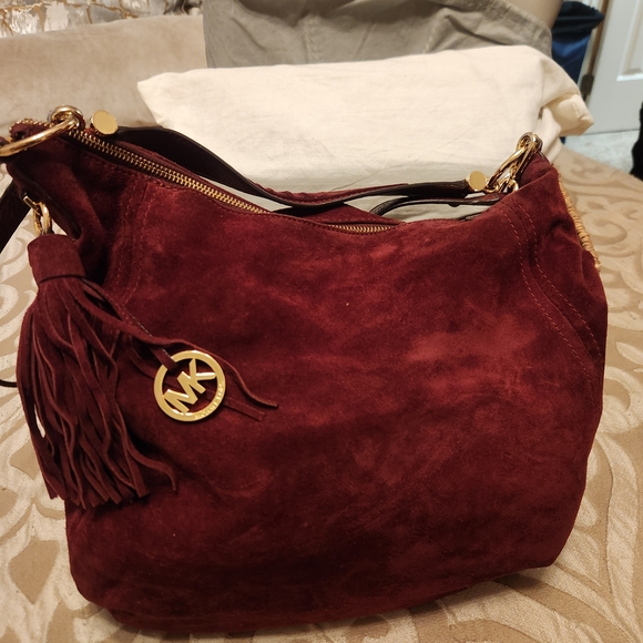 Michael Kors Rich Burgundy Suede Hobo Bag - Picture 1 of 3
